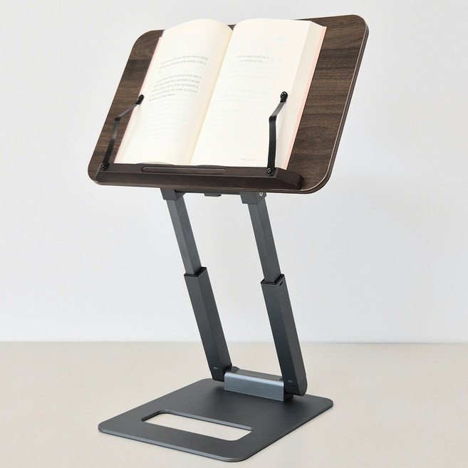 밸런스n케어 NEW 2단 높이조절 독서대 휴대용 접이식 책받침대 겸용 노트북 거치대, 다크그레이+원목