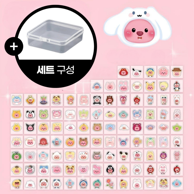 모모피 [케이스 증정] Loopy 루피 다양한 방수 다꾸 스티커, 1세트, 루피 헤드기어 100pcs + 보관 케이스