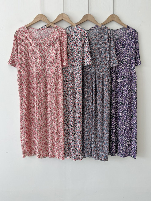 꽃 주름 반팔 오버핏 홈웨어 플리츠 원피스