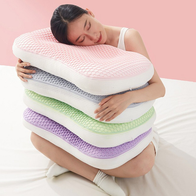 [여름 베스트 벌집베개 특가세일] [대형사이즈] NEW 브랜드노 여름침구베개 시원한 TPE 냉감 쿨 벌집베개 땅콩형 사각형, 3.땅콩형_핑크, 3.땅콩형_핑크