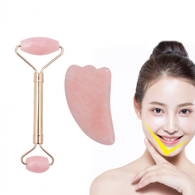 천연 로즈쿼츠 하트 괄사 페이스 롤러 얼굴 경락 마사지 기구