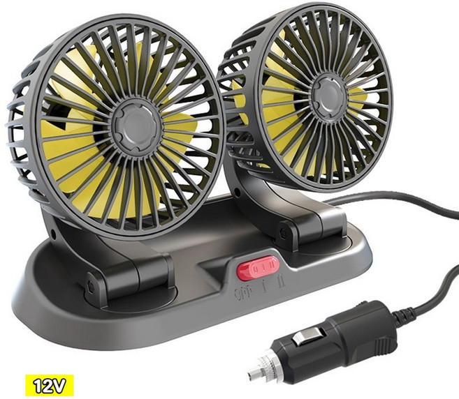 QLIFE차량용 듀얼 360도 선풍기, 노란색-12V, 노란색-12V