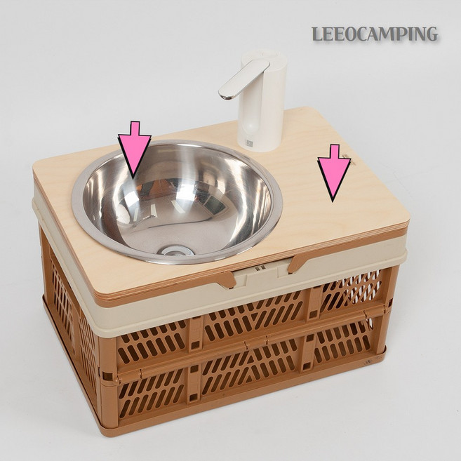 미니폴딩박스용(440*305) 캠핑 세면대 차박개수대만들기, 우드세면대상판(원형)+세면볼+팝업(펌프제외)