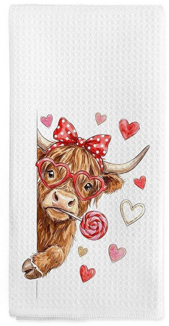 Nvucamd Valentines Funny Highland 웨스턴 소 키친 타월 선물 발렌타인 데이 웨스턴 소 애호가 주인 선물 욕실용 핸드 타월 농가 소 주방 접시 티, 하이랜드 웨스턴 소