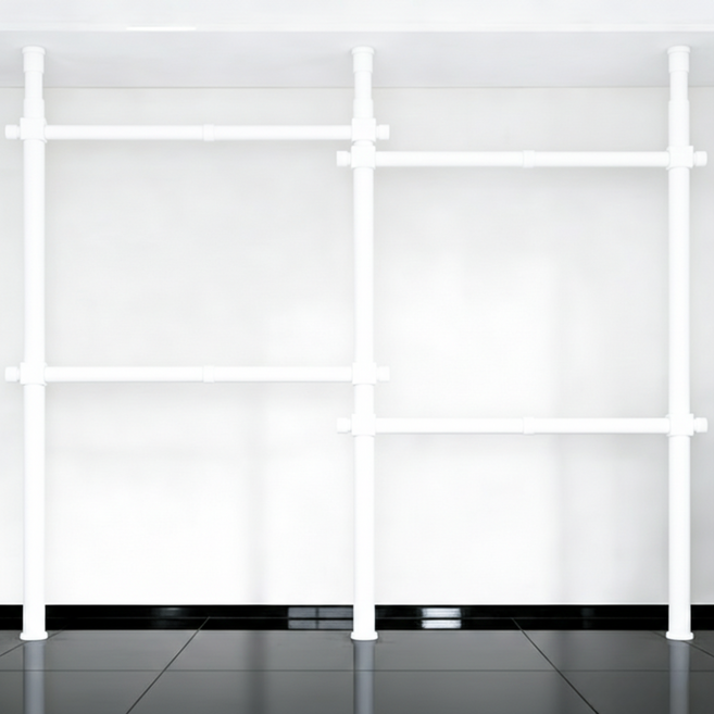 32파이 와이드 4단 행거 고강도 스틸 파이프 설치형 튼튼한 시스템 행거, 화이트