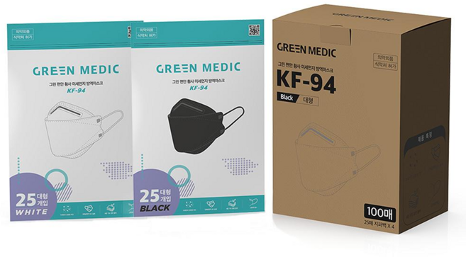 그린메딕 국산 KF94 귀안아픈 숨쉬기편한 얇은 여름 마스크 대형 100매, 화이트, 1세트