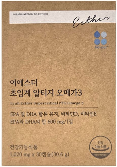 본사직영 여에스더 초임계 알티지 오메가3 1020mg, 30정, 3박스