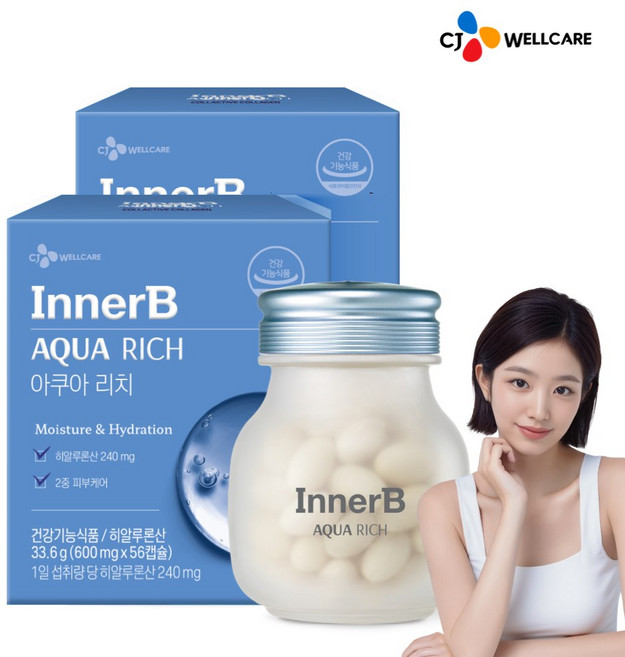 CJ 이너비 아쿠아리치 고함량 히알루론산 피부 건강, 56정, 2개