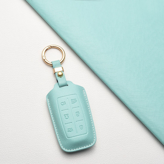 제네시스 차량용 키커버 (G70/EQ900/G80/G90/GV70/GV80 호환) - 고급 양가죽 내구성, 제네시스 B6 타입(6버튼), 민트 그린