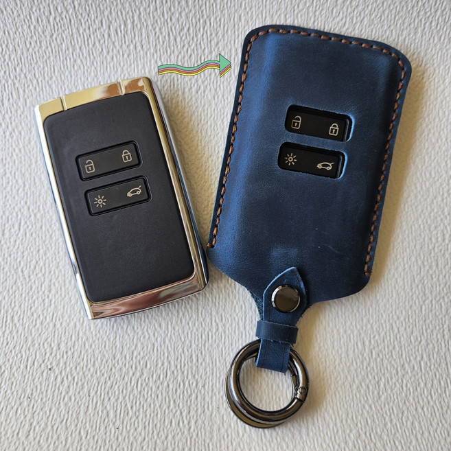 르노 SM 카드타입 스마트키 천연 소가죽 케이스, 카드키 가죽케이스(인디고블루)