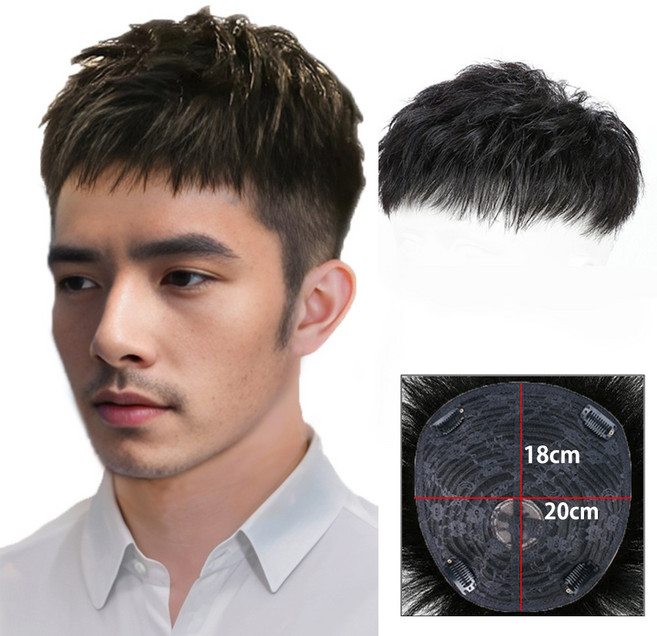 GBKING 100%인모 남자가발 부분가발 가르마 정수리가발 탈모가발, 파마18*20, 1개, 검정