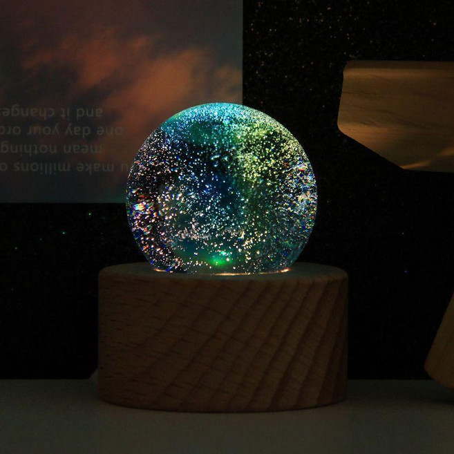 七彩發光宇宙星空燈, 發光木底座, 單顆顏色隨機