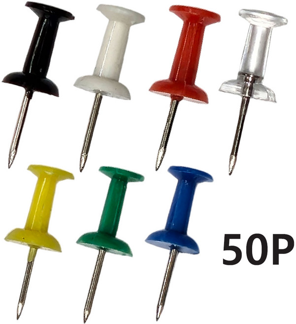 바이트 컬러 압정핀, 혼합, 1통, 50개입