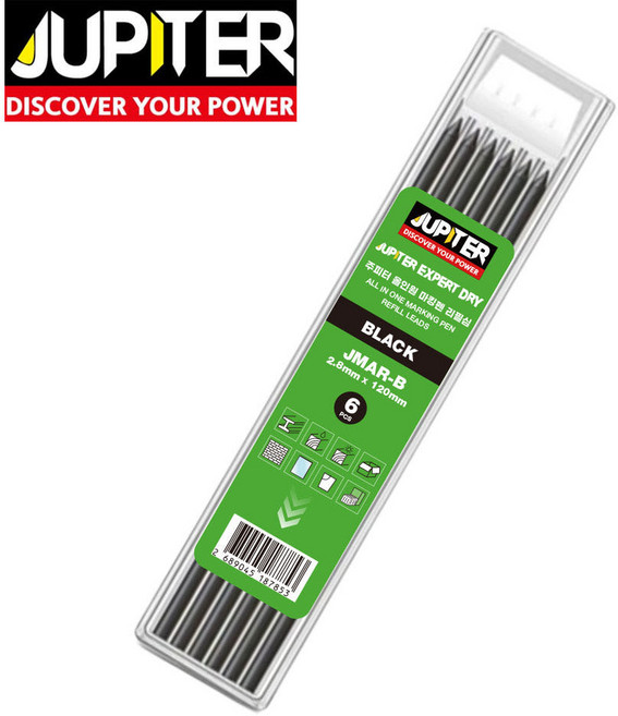 주피터 마킹펜 리필심 블랙 6개입 금속 목재 타일 올인원 마킹심, 1세트