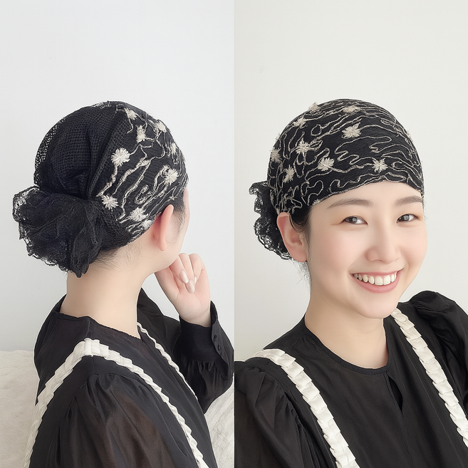 주방두건 망사 메쉬 여성 중년 주방 두건 조리 모자 조리모 주방캡 꽃무늬 위생모자
