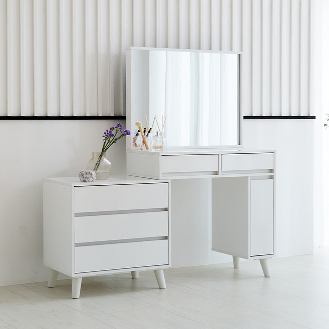 [베스트리빙] 화이트무드 슬라이딩 확장형 화장대 콘솔 수납장 서랍장이동가능/방문설치, 화이트