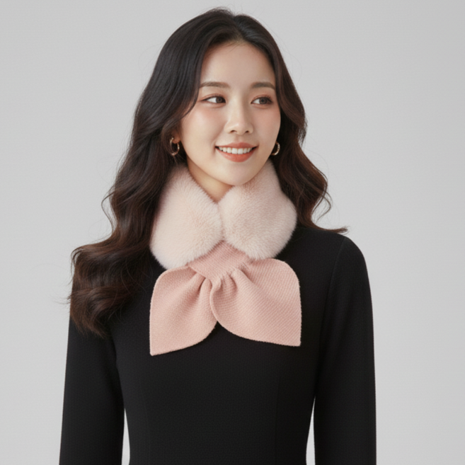 몽그리아 풍성한 리본 퍼목도리 1+1 니트 퍼 머플러 5 colors