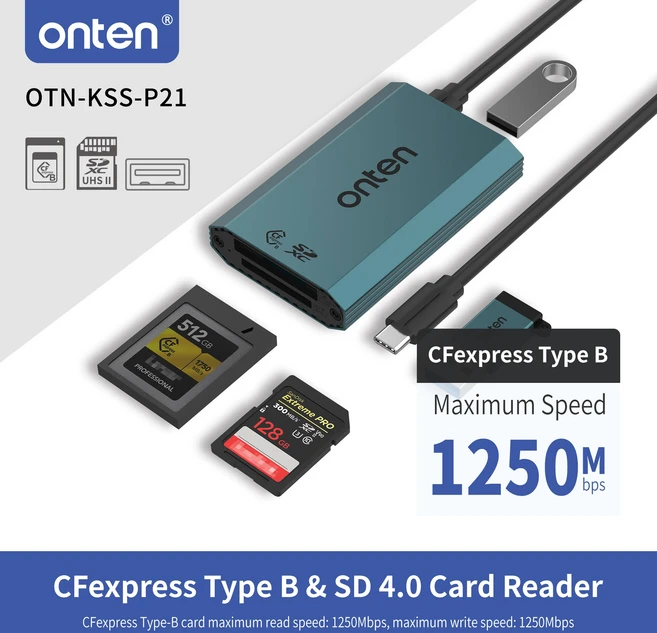 ONTEN 10Gbps 고속 카드 리더 USB3.2 Gen2 SD4.0 멀티 CF SD TF 타입-C 휴대용 어댑터 (카메라 노트북 PC용, 01 KSS-P21 Card Reader