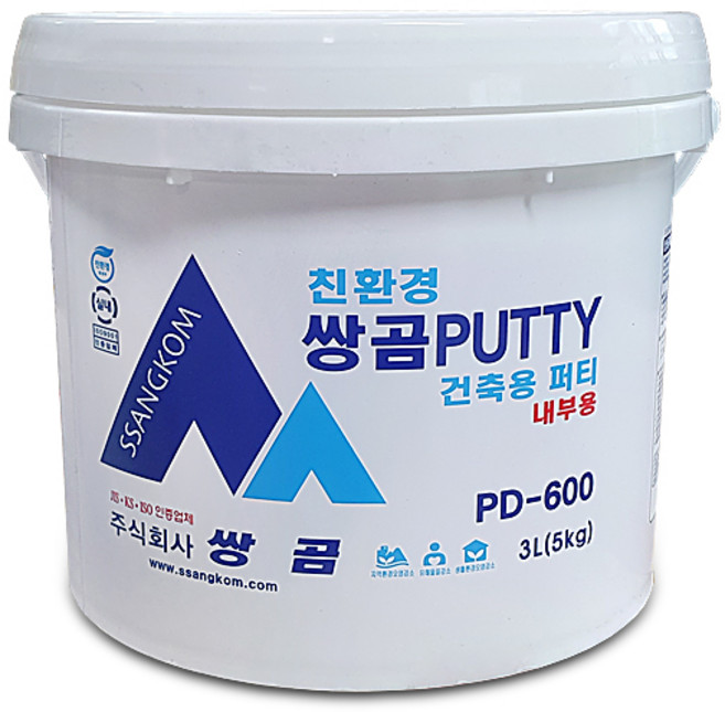 쌍곰 PD-600/PD-605 건축용퍼티 5kg 내부용 다용도 빠데 도배 벽지 메꿈용