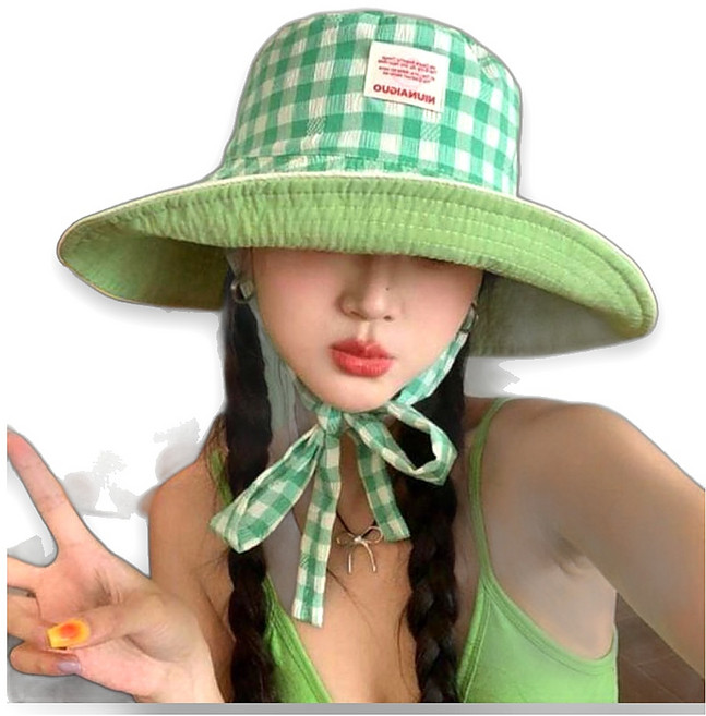 고루 모자 벙거지 밀짚 밀집 사파리 격자 체크 양면 버킷햇