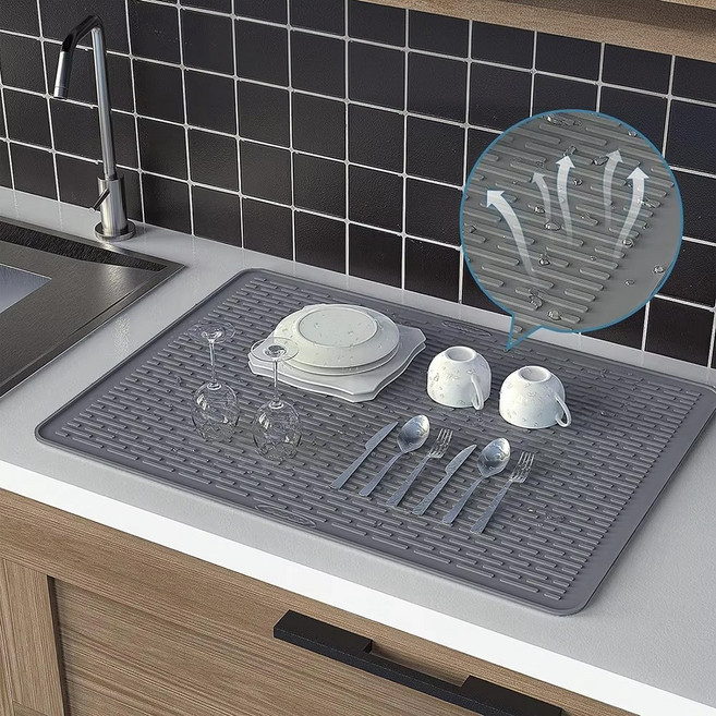 In Cucina 인쿠치나 특대형 주방 실리콘 드라잉매트 인덕션 상단커버 다용도패드 접시 식기 사각 건조매트 1cm, 그레이, 1개, 1단