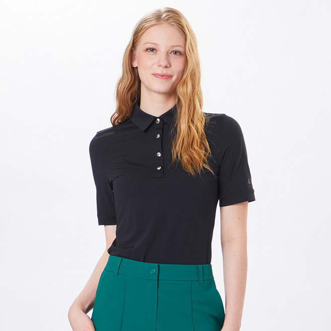 볼빅 10%다운로드쿠폰 여성 골프 에센셜 싱글 제에리 반팔 티셔츠 VLTSO391_BK