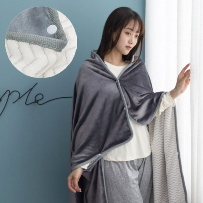 플리브 포근한 극세사 양면 입는 후드 담요 똑딱이