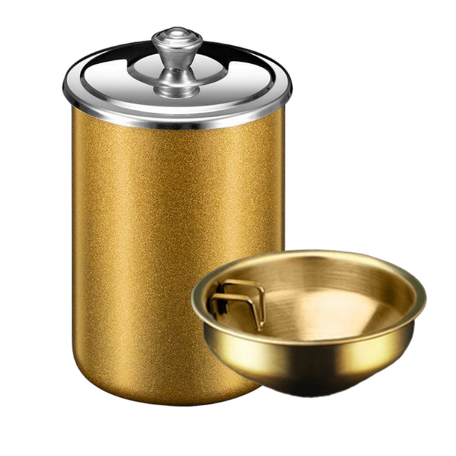 리루나 가정용 냄새차단 뚜껑있는 스테인레스 재떨이, 골드, 1개