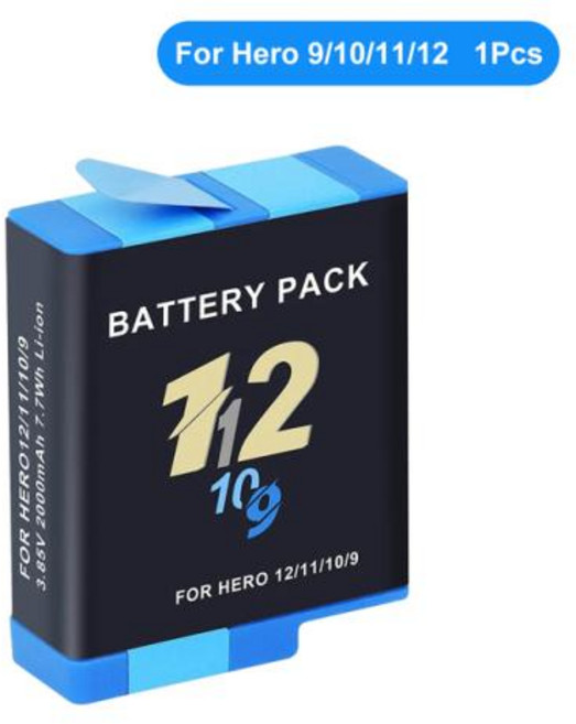 고프로 히어로 12 용 리튬 이온 배터리 팩 모션 카메라 배터리 보관 고프로 9 10 11 12 충전식 배터리 1800mAh, 1개
