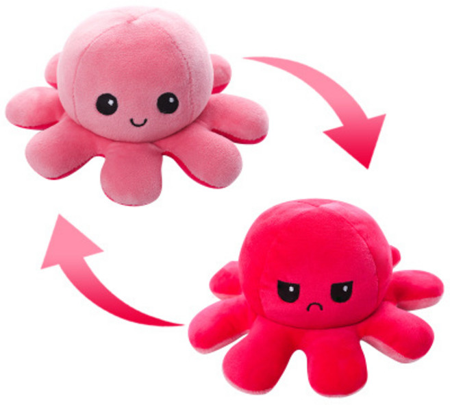 양면 문어 리버시블 인형 감정 반전 기분 표현, 핑크레드, 13cm, 1개