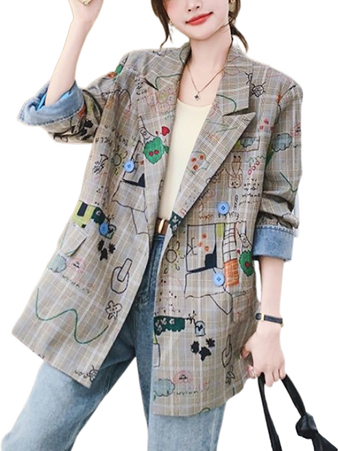 셀럽당 체크 프린트 정장 여 춘추 루즈핏 코트