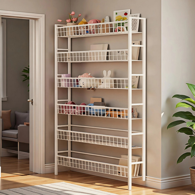 BILIMO 문뒤 틈새 공간 활용 북선반 인테리어 선반 수납정리 다용도 욕실 화장실 문뒤에 6단 선반 스탠드, 1개, 화이트 62