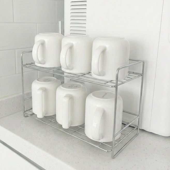 풀라이프 스텐 304 2단 컵건조대, 1개, 실버