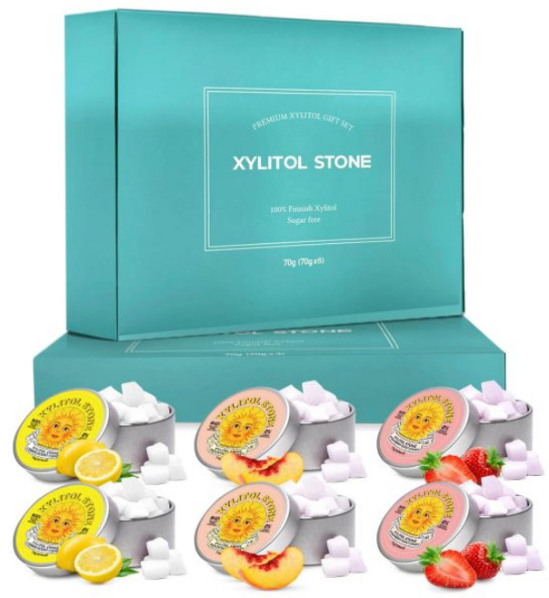 자일리톨 스톤 무설탕 사탕 - 비건 및 케토 친화적인 독특한 하드 캔디 100% 천연 향미 글루텐 프리 비유전자변형 무첨가 구취개선용 저칼로리 민트 페퍼민트 부스터 (2개 세트, 다양한 팩 1, 70g
