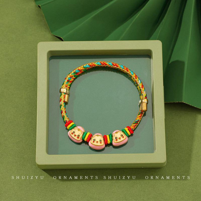 SHUIZYU ORNAMENTS 端午節五彩繩手鍊 手工編織, 3#三粽粉 - 送綠盒, 1套