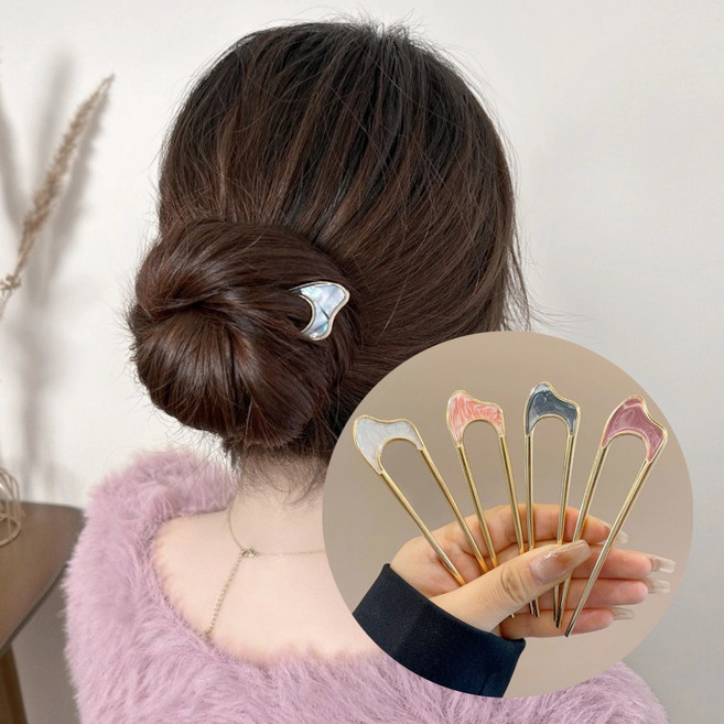 RDH 고급 포인트 U자 비녀 메탈 헤어 머리 핀 4종세트