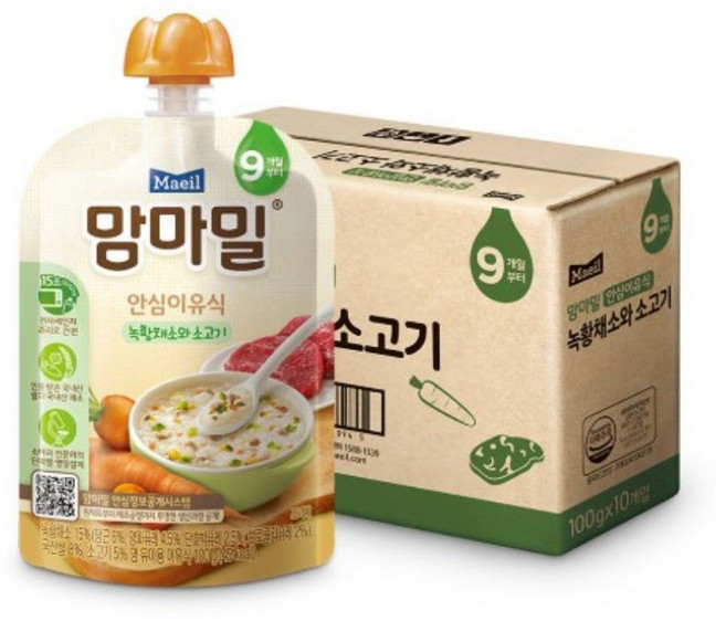 (매일)맘마밀 안심이유식 녹황채소와 소고기 100g (9개월) 10팩, 10개