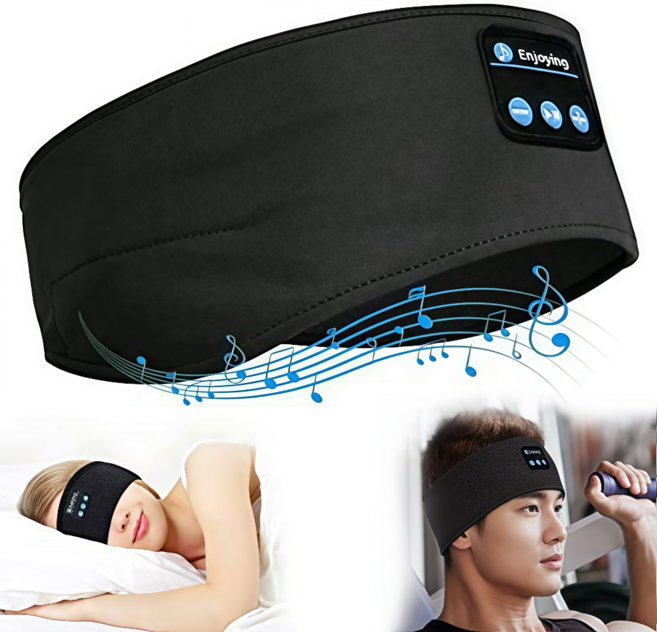 블루투스 수면안대 무선 헤어밴드 이어폰 숙면 캠핑 운동용 헤드셋, 검정색(black)
