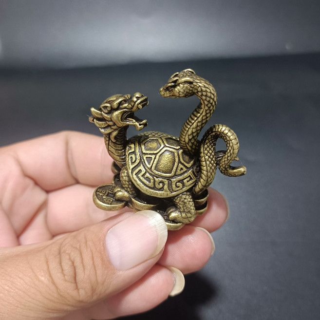 實心黃銅 玄武龍龜 擺件, 如圖所示, 1個