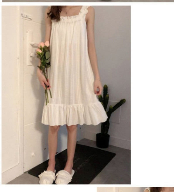 여성용 순면 원피스잠옷 민소매 슬립 여름 실내복 파자마 홈웨어