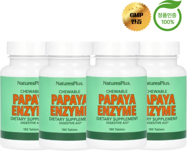 2+2 네이처스플러스 파파야 효소 소화 보충제 츄어블 180정, 4개 - 쿠팡