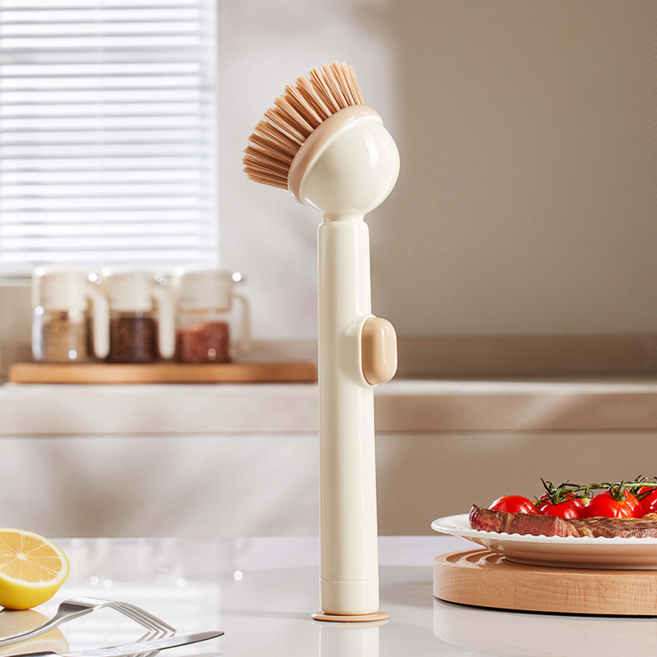 세제주입 일체형 싱크대 세면대 세척솔 브러쉬, 1개, 아이보리