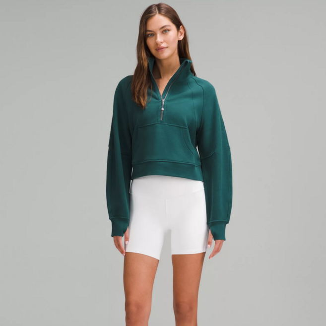 룰루레몬 스쿠바 오버사이즈드 퍼널넥 하프집 여성 기모 반집업 집업티 긴팔 티셔츠 맨투맨 오버핏 루즈핏 매장판