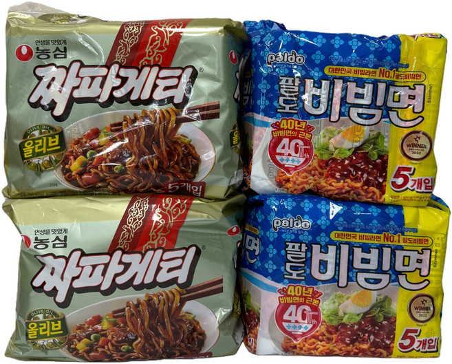 (장우)봉지라면! 농심 짜파게티 10입+팔도 비빔면 10입, 20개