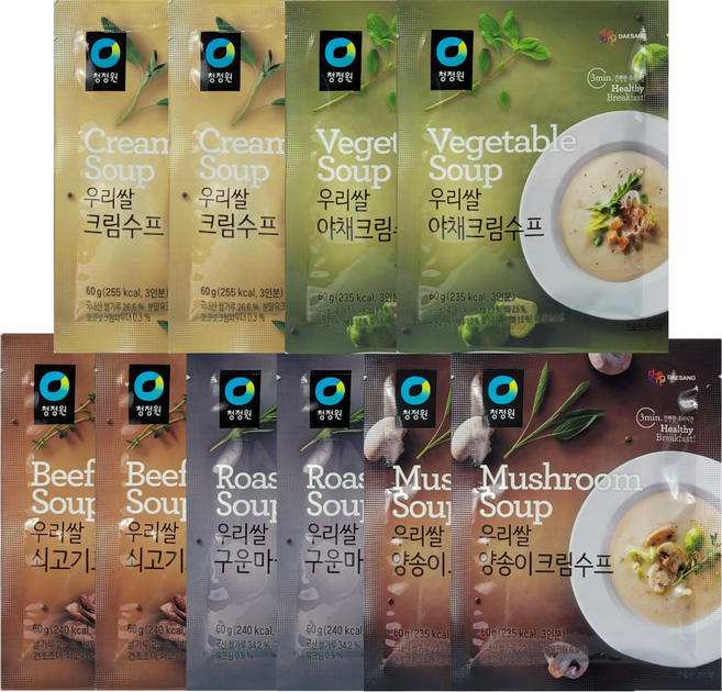 우리쌀수프 혼합 (구운마늘1+쇠고기1+야채1+양송이1+크림1), 10개, 60g