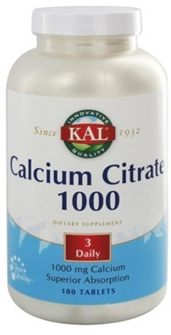 Kal 檸檬酸鈣補充錠 1000mg, 180顆, 1罐