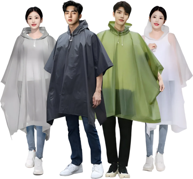 단비상자 EVA 판초형 우비 일회용 우의 다회용 비옷 3종세트, 3개, 다크블랙