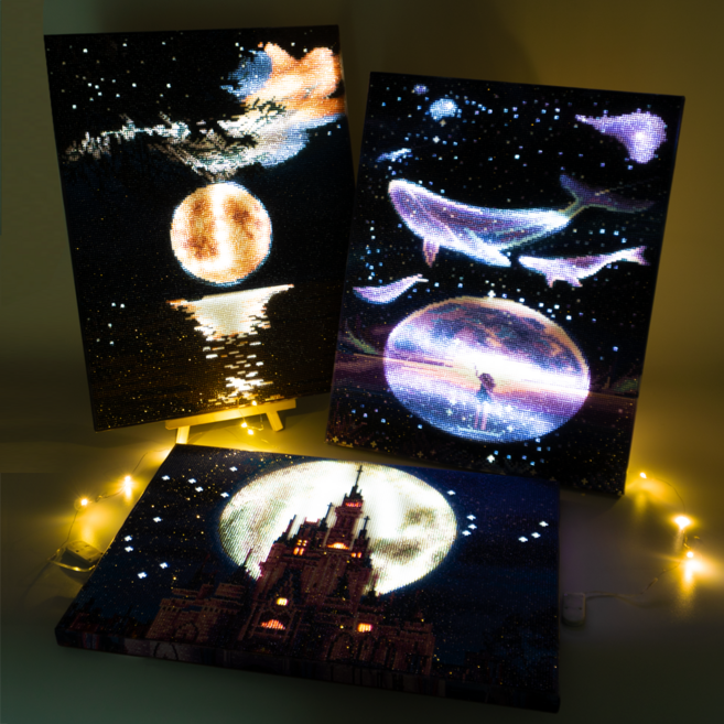 감성적인 LED 캔버스 보석십자수 DIY 비즈 자가격리취미 간접등 인테리어 건전지포함 다양한 디자인 40x50, 04. LED 새벽에 뜬 달, 1개