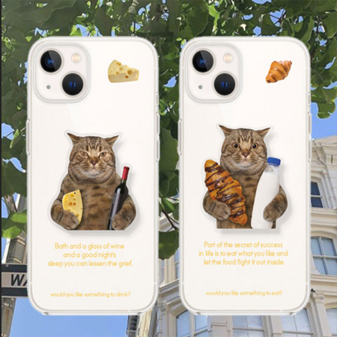빵을 든 고양이 ver.2 그립톡세트 투명 젤리 아이폰 갤럭시 폰케이스
