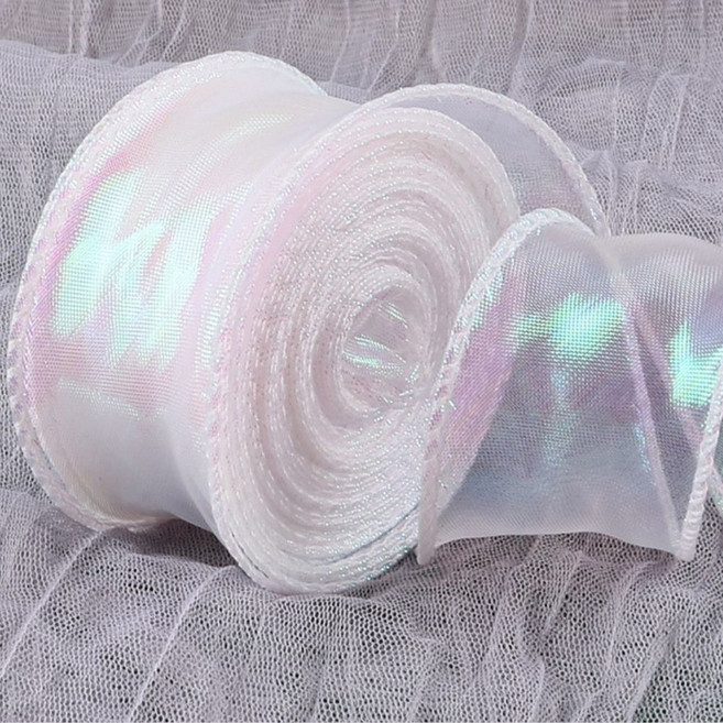 상일상회 선물 포장 리본 쉬폰 오간디 꽃다발 청첩장 끈 4cm, 펄 화이트, 9m, 1개